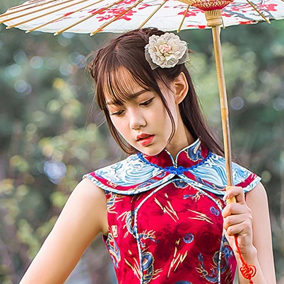 紅衣帶傘女生頭像，唯美古風(fēng)真人頭像