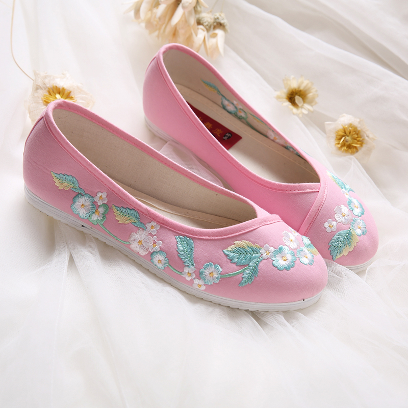 小清新花朵刺繡平底鞋，復古民族風繡花鞋