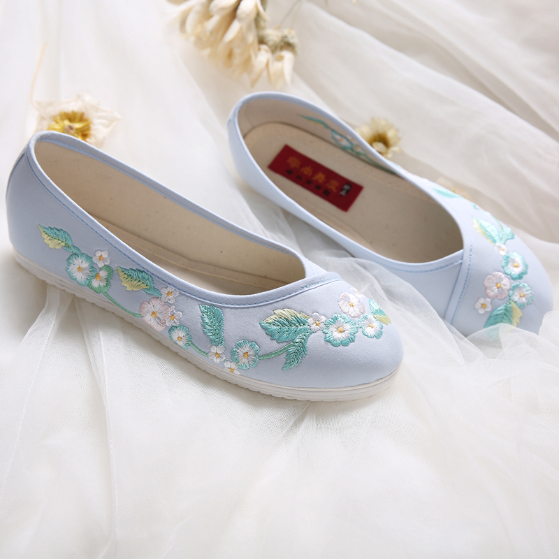 小清新花朵刺繡平底鞋，復古民族風繡花鞋