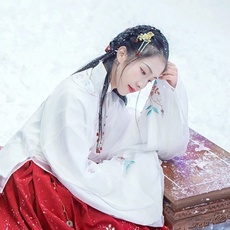 雪中團(tuán)花帶傘女子頭像，唯美古真人頭像