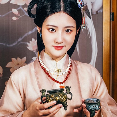 優(yōu)雅復古帶團扇女子頭像，唯美古風真人頭像