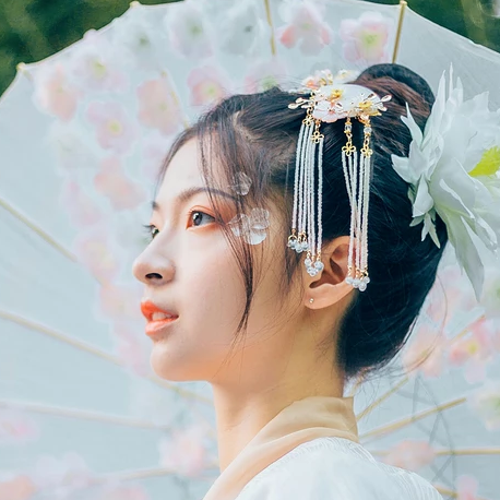 花神淚帶團(tuán)扇女生頭像，唯美古風(fēng)真人頭像