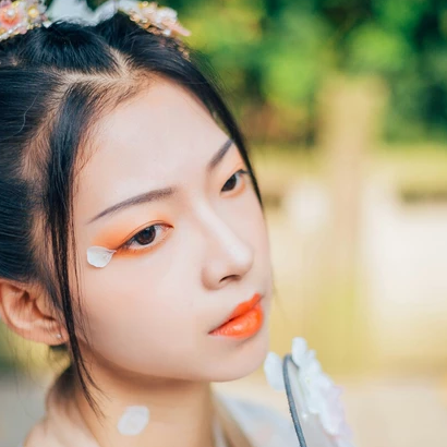 花神淚帶團(tuán)扇女生頭像，唯美古風(fēng)真人頭像