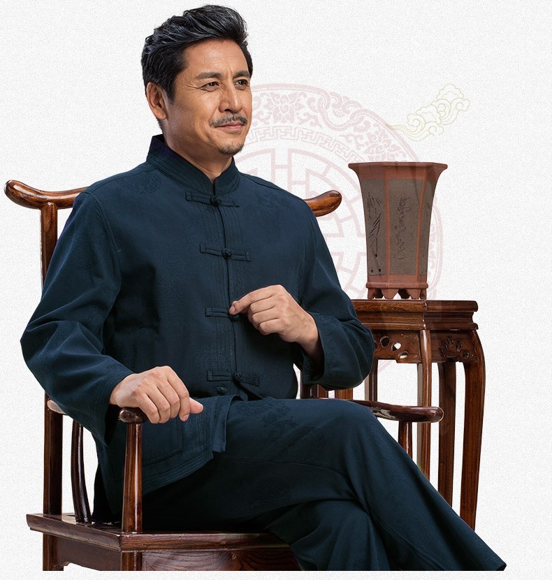 福連文苑精致提花紋男士加厚唐裝