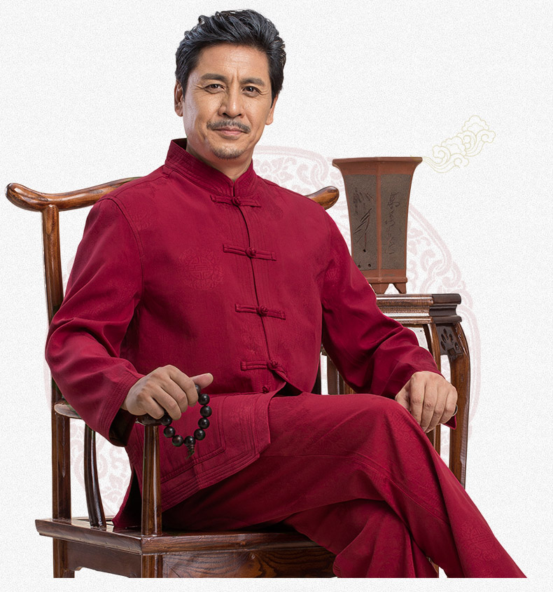 福連文苑精致提花紋男士加厚唐裝