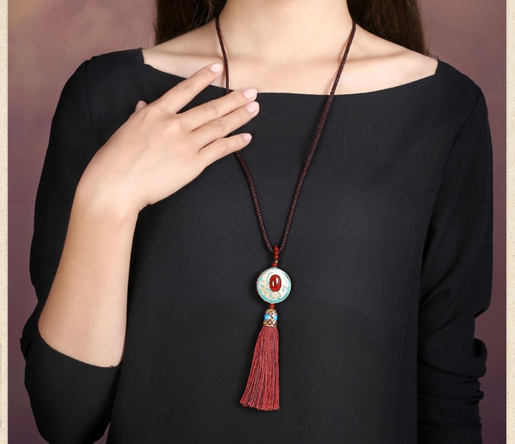 時尚福連文苑流蘇吊墜毛衣鏈項鏈