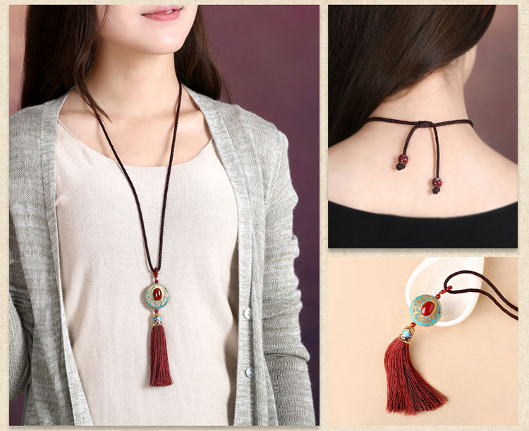 時尚福連文苑流蘇吊墜毛衣鏈項鏈