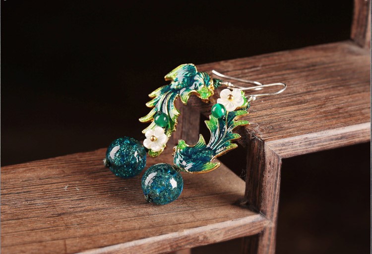 翠羽靈翩耳環(huán)，福連文苑琉璃景泰藍(lán)鳳凰首飾