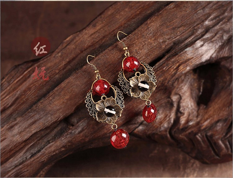 福連文苑紅琉璃古風(fēng)耳環(huán)首飾