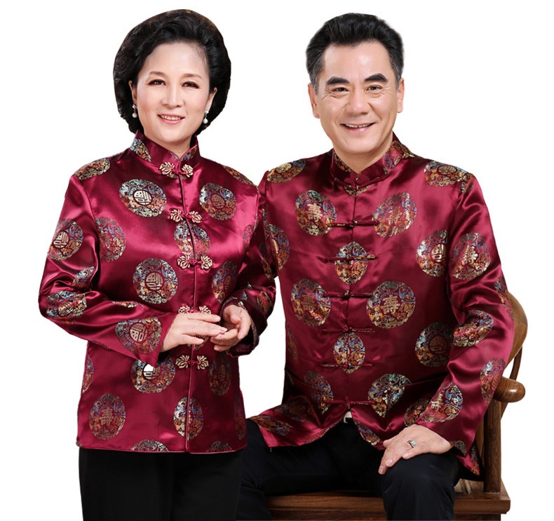 紫紅色福連文苑情侶套裝男士唐裝