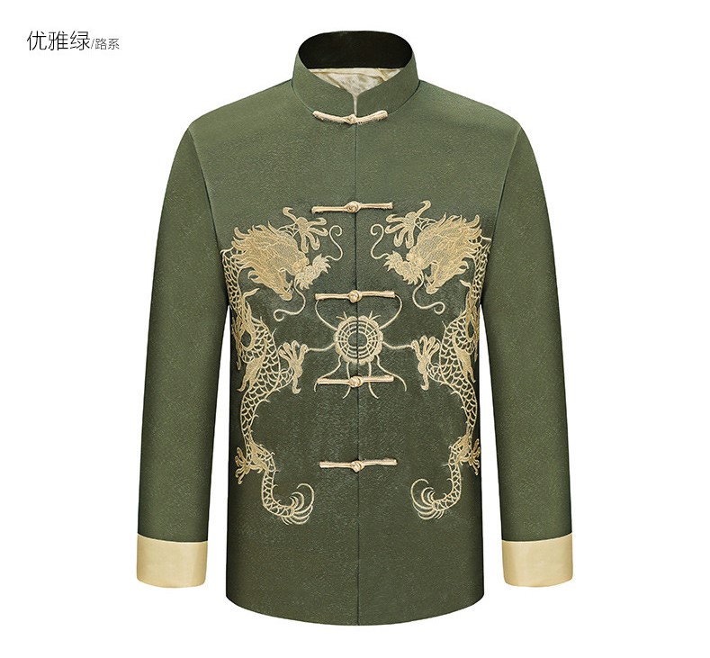 福連文苑雙龍戲珠刺繡外套男士唐裝