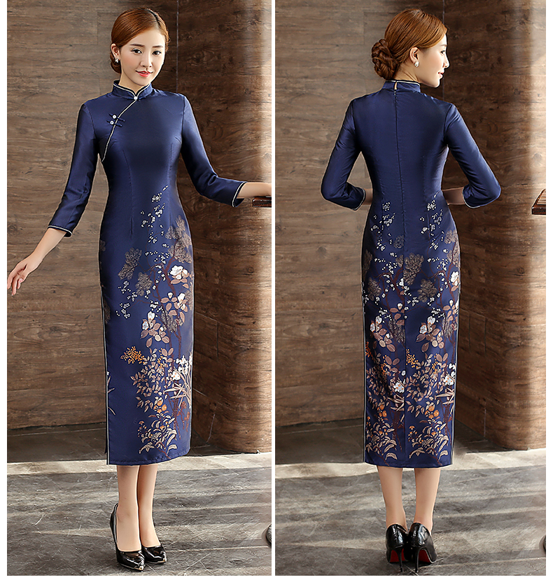 藍(lán)沁古典旗袍，復(fù)古唯美旗袍裙