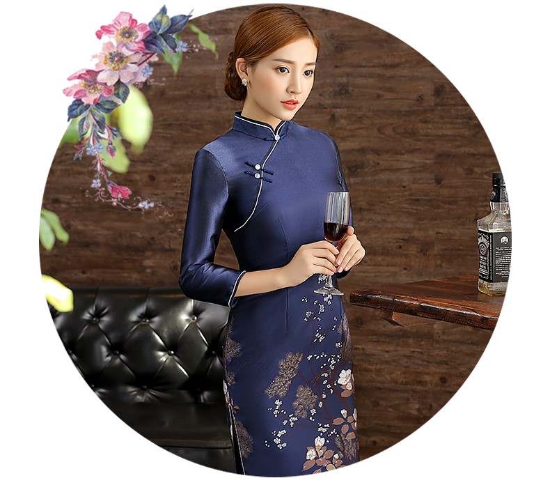 藍(lán)沁古典旗袍，復(fù)古唯美旗袍裙