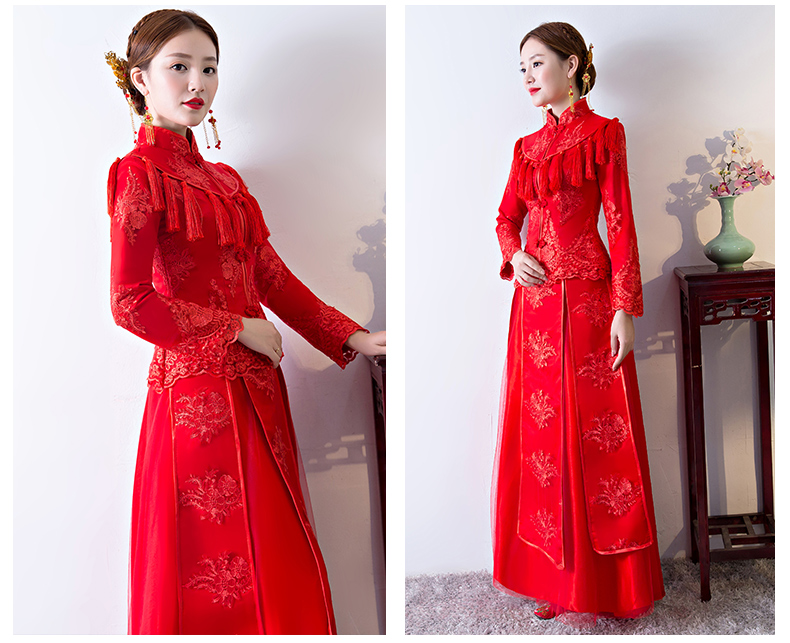 精致蕾絲花紋中式禮服，新娘結婚禮服