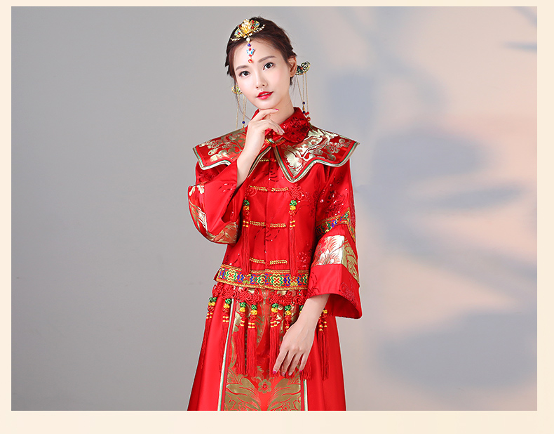 傳統(tǒng)古典刺繡中式禮服，福連文苑唯美新娘禮服