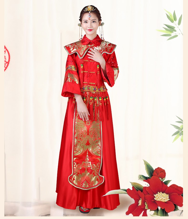 傳統(tǒng)古典刺繡中式禮服，福連文苑唯美新娘禮服