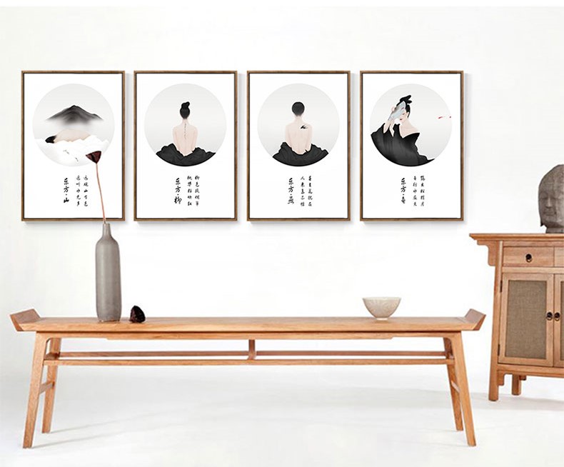 四款新中式禪意水墨畫，福連文苑客廳裝飾畫