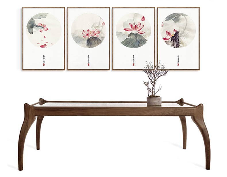 四款新中式禪意水墨畫，福連文苑客廳裝飾畫