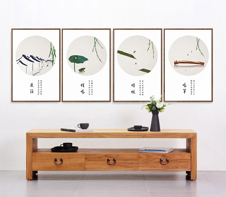 四款新中式禪意水墨畫，福連文苑客廳裝飾畫