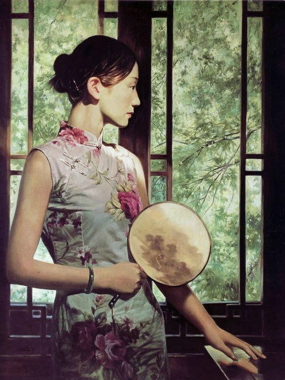 風(fēng)情萬種的油畫旗袍女子！