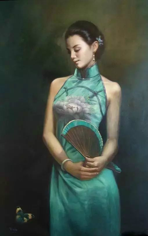 風(fēng)情萬種的油畫旗袍女子！