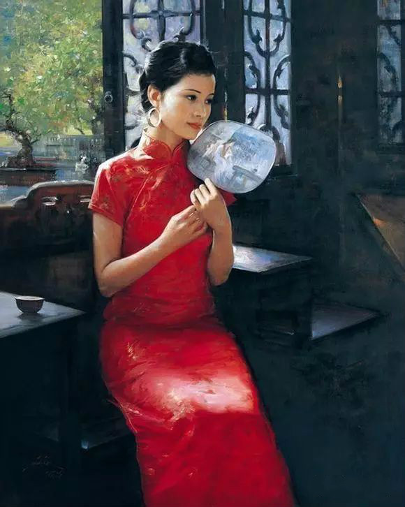 風情萬種的油畫旗袍女子！