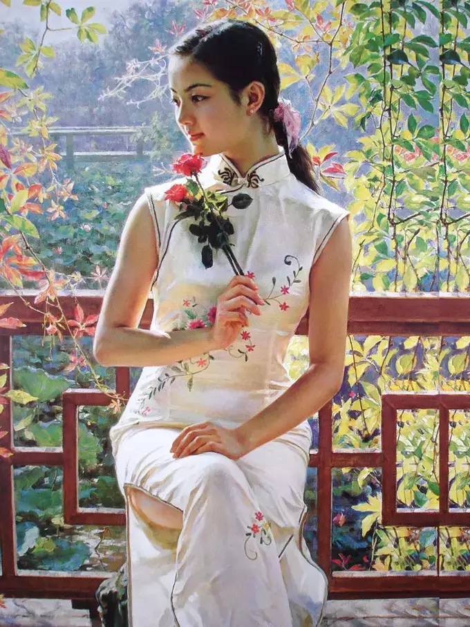 風情萬種的油畫旗袍女子！