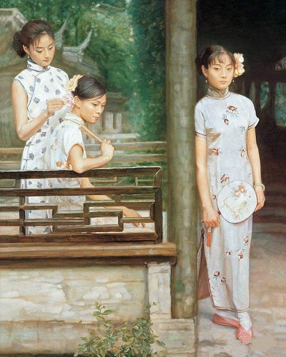 風(fēng)情萬種的油畫旗袍女子！