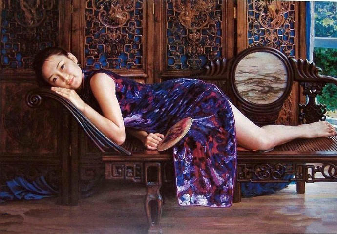 風(fēng)情萬種的油畫旗袍女子！