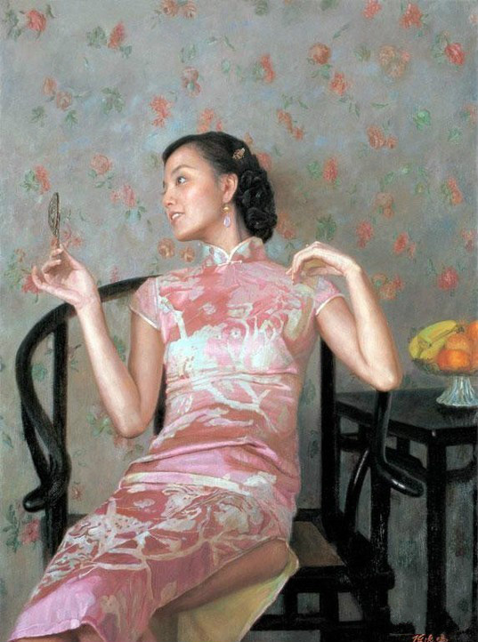 風(fēng)情萬種的油畫旗袍女子！