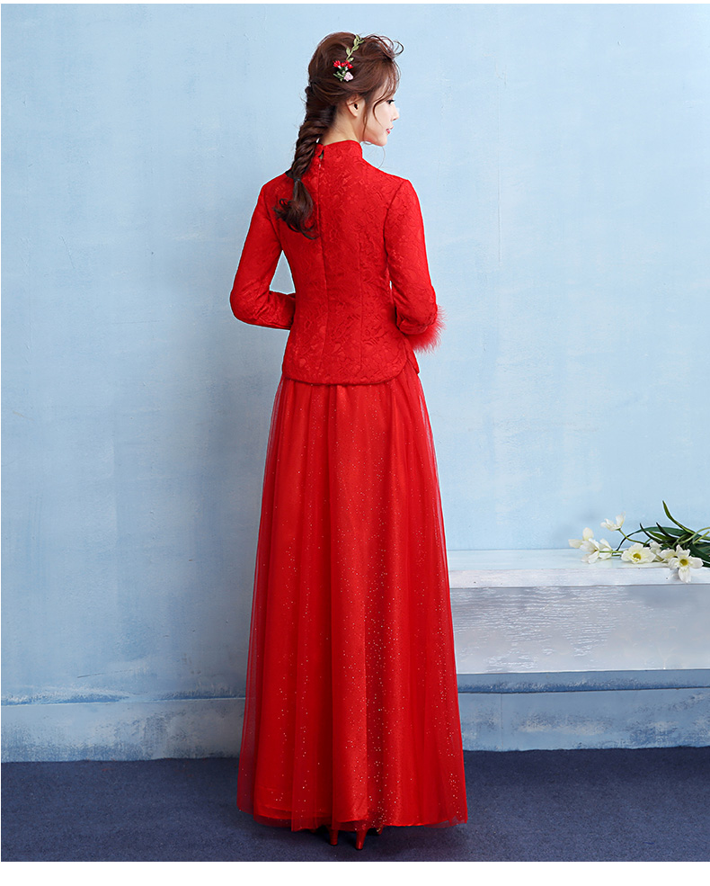 牡丹繡花中式禮服，福連文苑保暖晚禮服