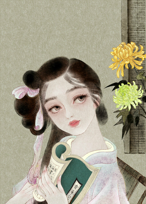 唯美福連文苑女子手繪插畫