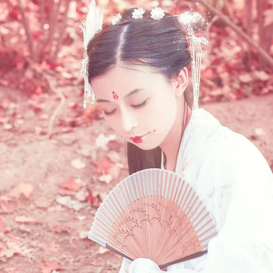 落葉意境彈琵琶女生頭像，唯美古風(fēng)真人頭像