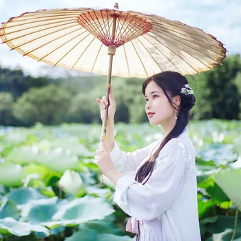 荷塘邊帶傘女生頭像，唯美古風真人頭像