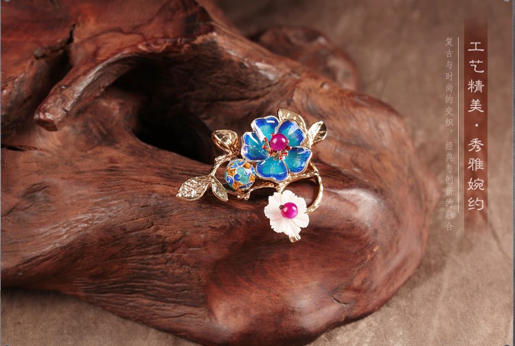 一枝藍(lán)香胸針，景泰藍(lán)福連文苑復(fù)古飾品