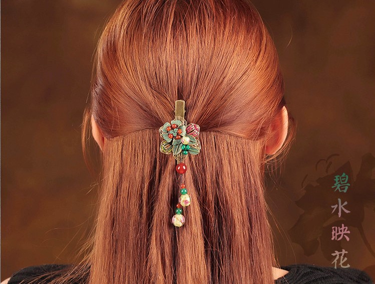 碧水映花鴨嘴夾復(fù)古福連文苑發(fā)夾頭飾