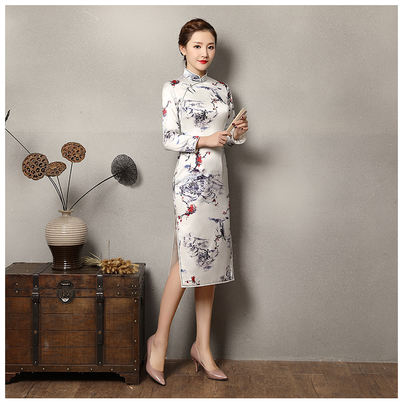 傲雪蠶絲旗袍，長袖加厚旗袍裙