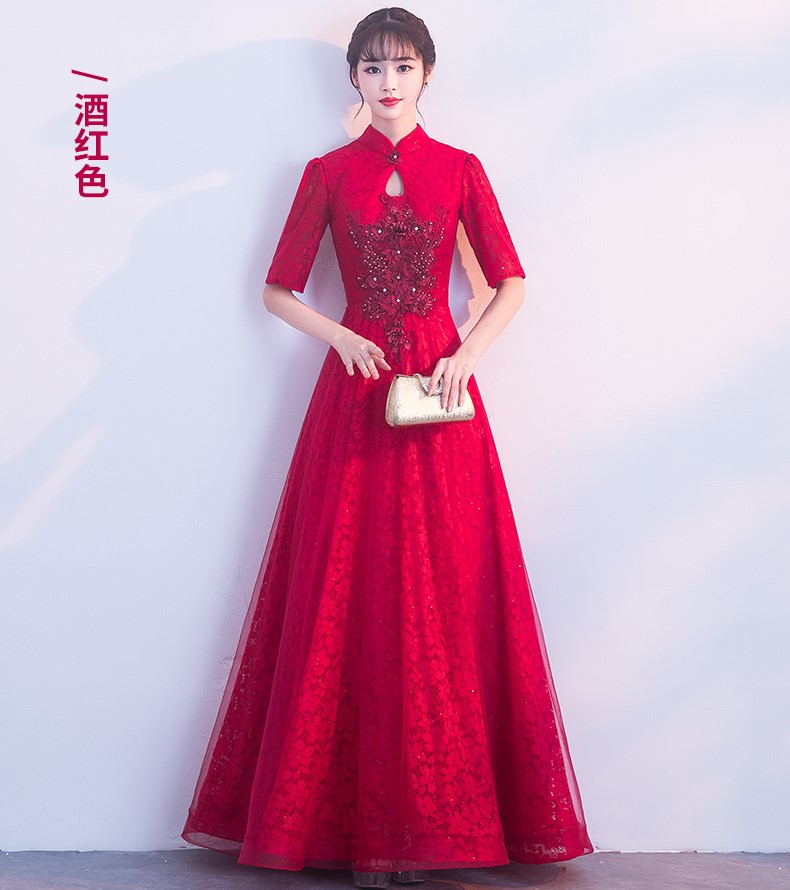 典雅氣質中式禮服，網紗蕾絲晚禮服