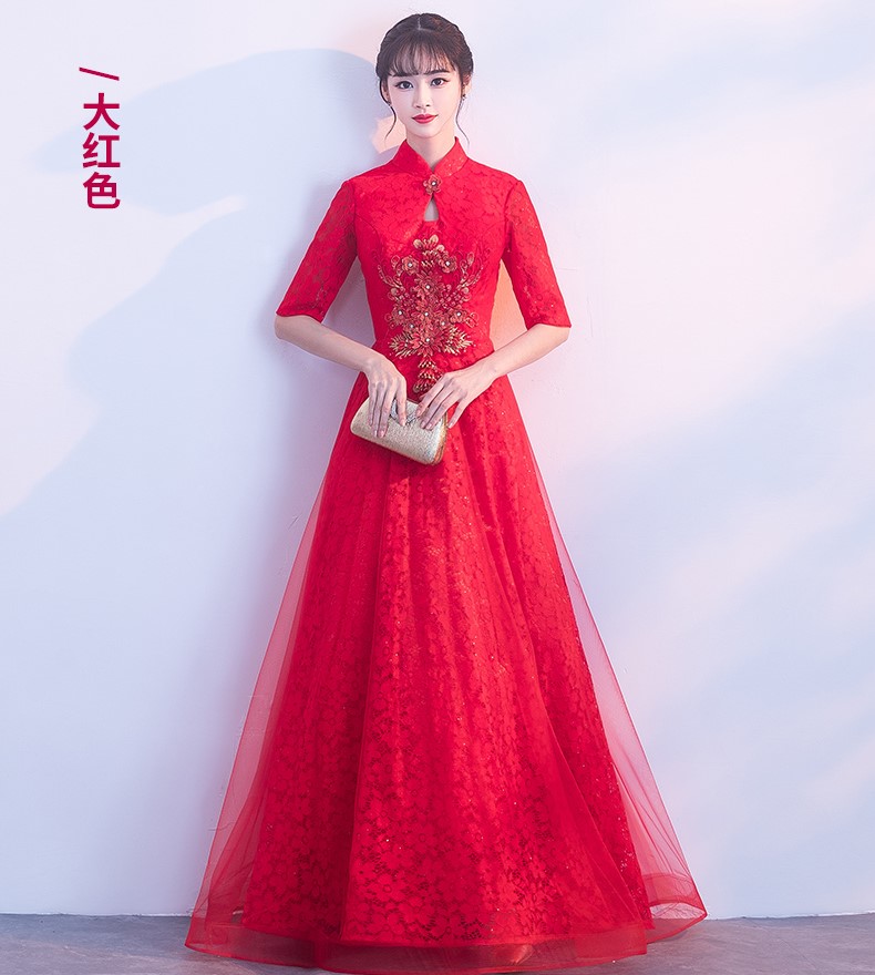 典雅氣質中式禮服，網紗蕾絲晚禮服