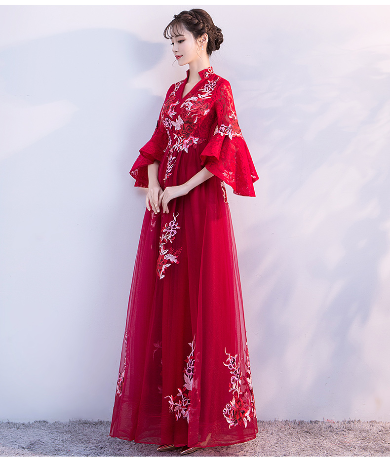 時(shí)尚喇叭袖中式禮服，性感唯美晚禮服
