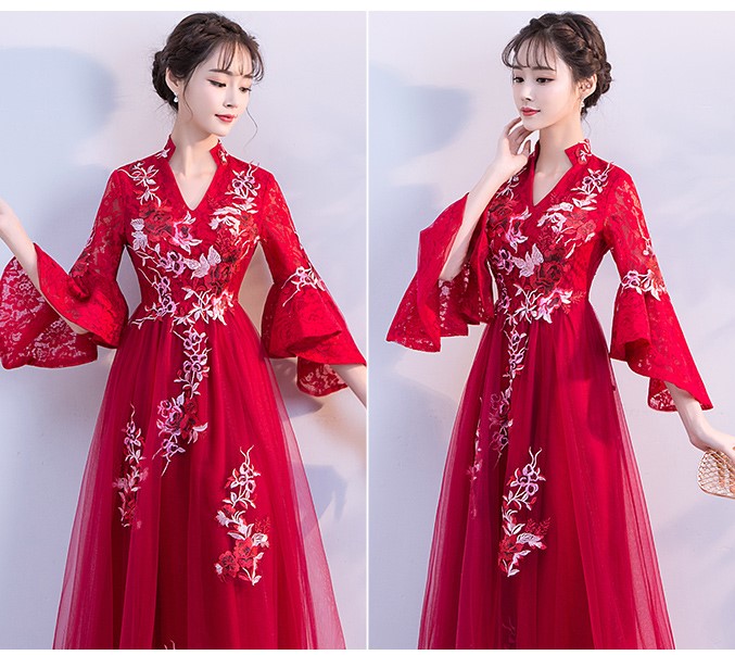 時(shí)尚喇叭袖中式禮服，性感唯美晚禮服