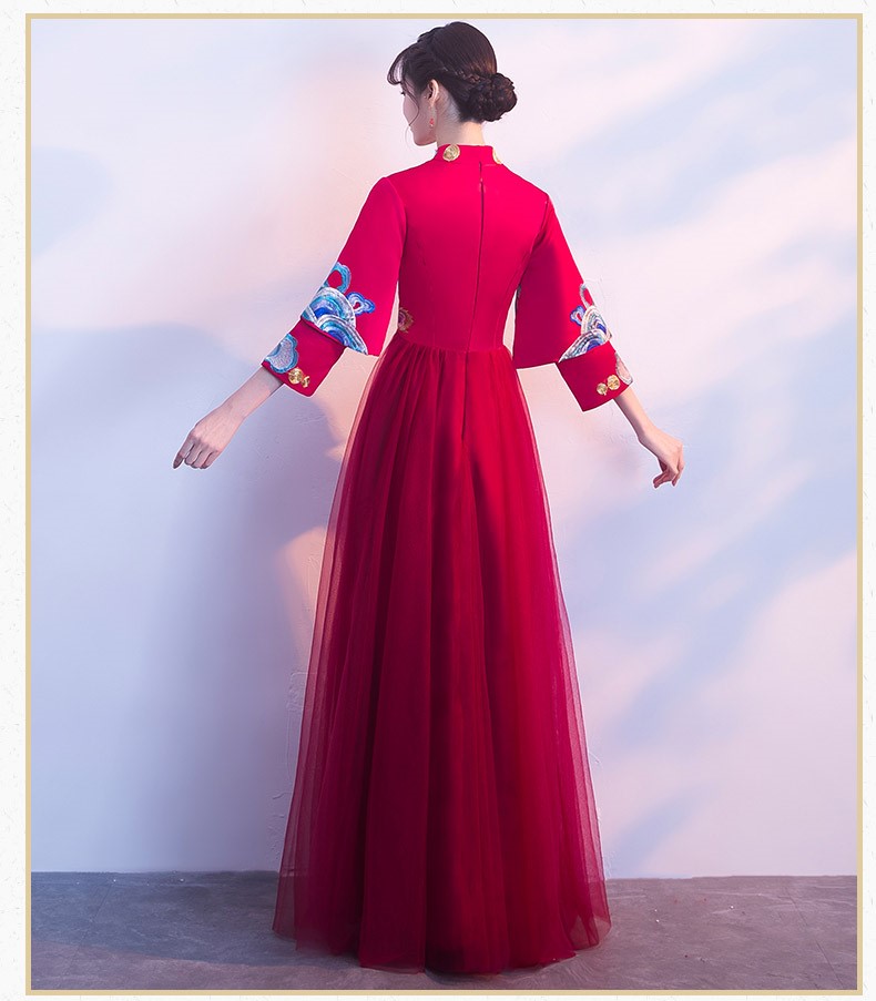 復(fù)古鳳凰刺繡中式禮服，福連文苑結(jié)婚晚禮服