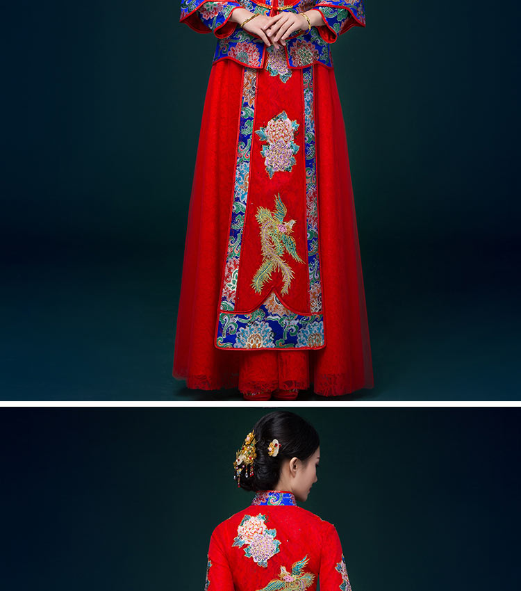福連文苑中式禮服，鳳凰刺繡新娘結(jié)婚禮服