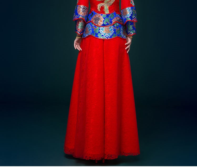 福連文苑中式禮服，鳳凰刺繡新娘結(jié)婚禮服