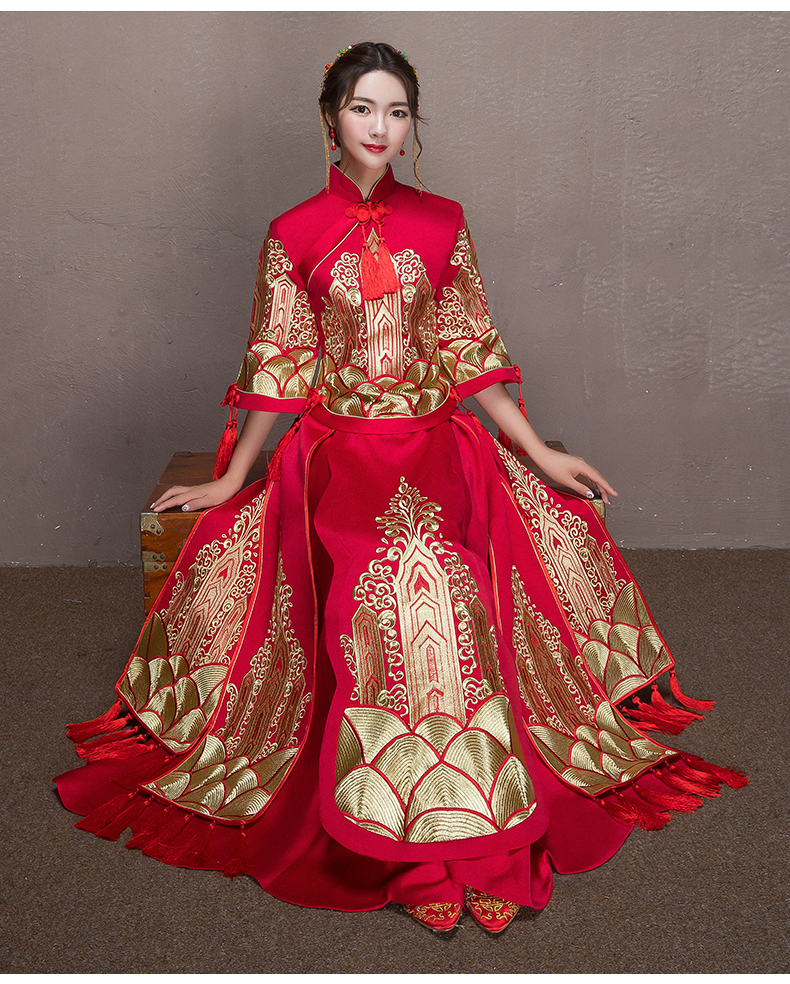 金絲刺繡中式禮服，唯美福連文苑新娘禮服