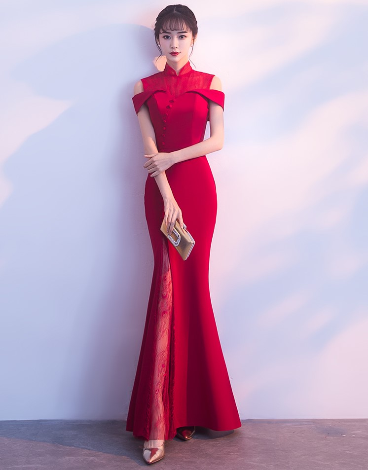 魚尾修身中式禮服，唯美福連文苑晚禮服