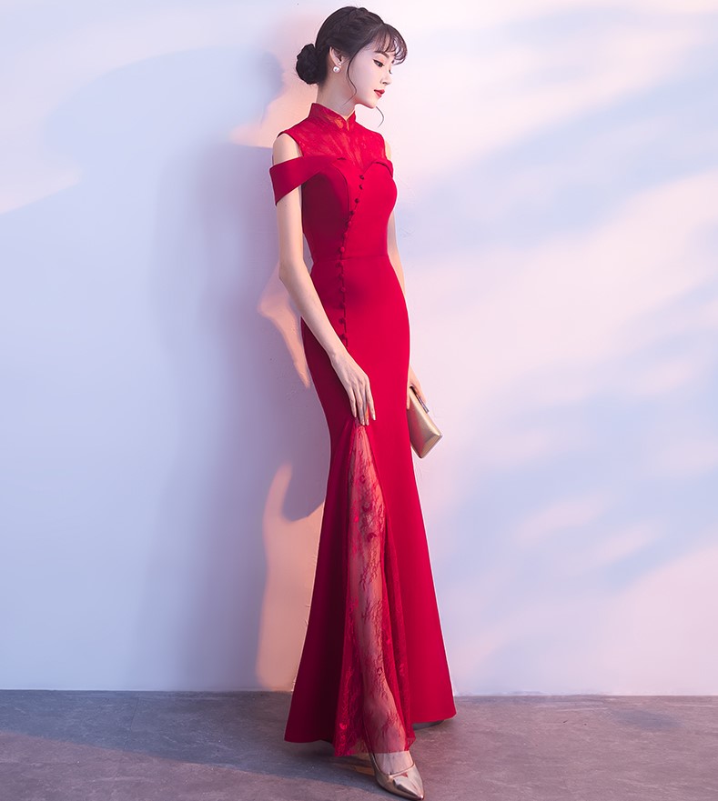 魚尾修身中式禮服，唯美福連文苑晚禮服