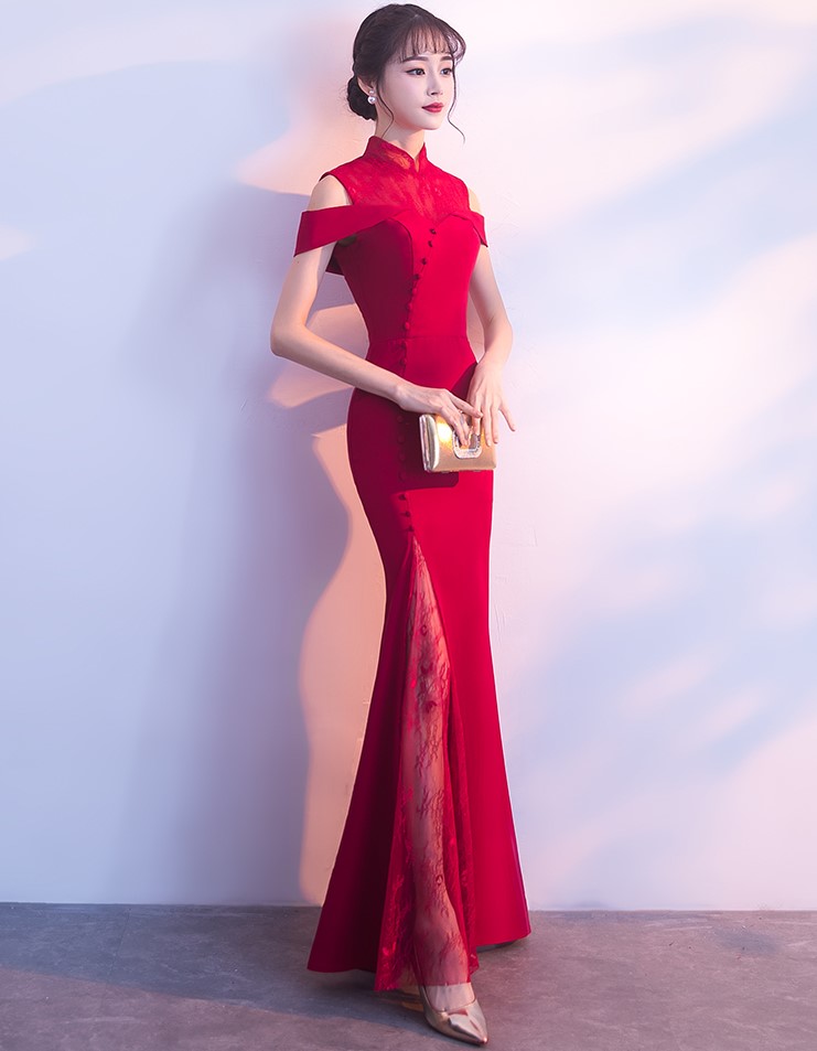魚尾修身中式禮服，唯美福連文苑晚禮服