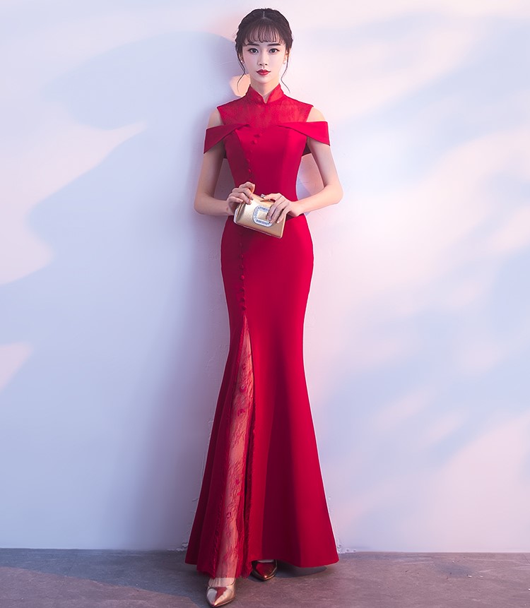 魚尾修身中式禮服，唯美福連文苑晚禮服