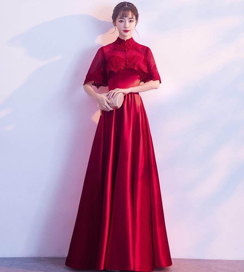 蕾絲披肩中式禮服，甜美福連文苑晚禮服